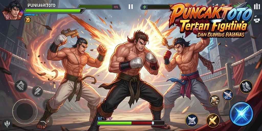 Gameplay mendebarkan dengan karakter bertarung dalam PUNCAKTOTO.