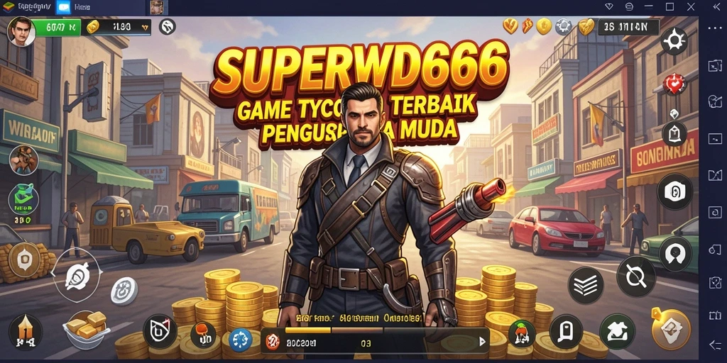 Tangkapan layar SUPERWD666 menunjukkan gameplay seru saat membangun kerajaan bisnis.